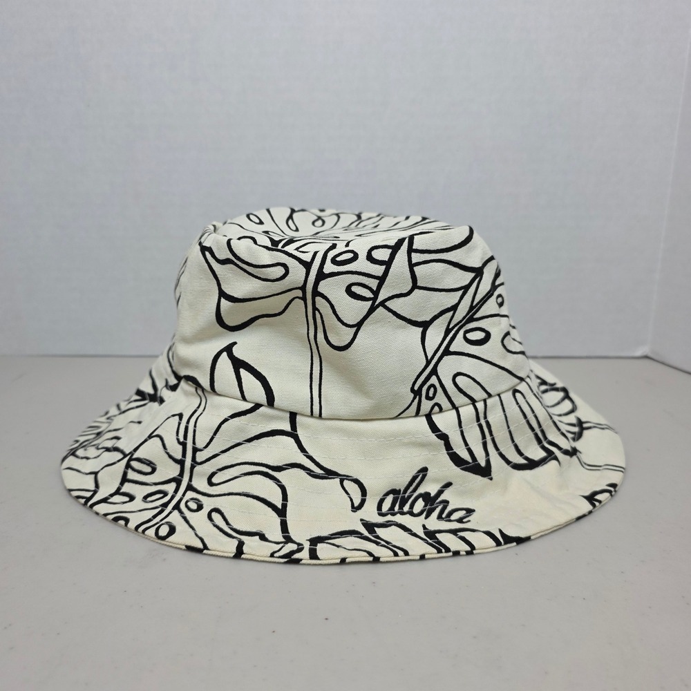 Local Design Kids Unisex Aloha Bucket Hat Monstera Leaf Print White Black Hawaii